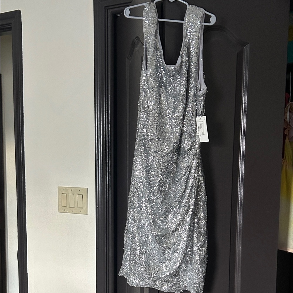 Bisou Bisou Glittering Silver Backless Dress
